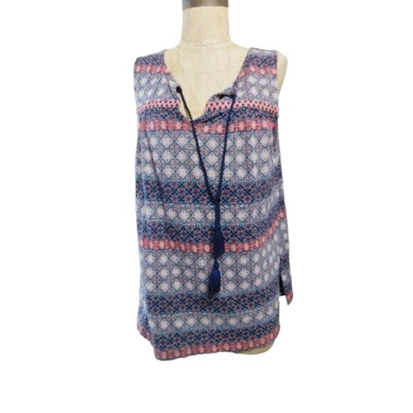 Lucky Brand Size M Medium Boho Tassel Tie Knit Top Casual - Picture 1 of 2